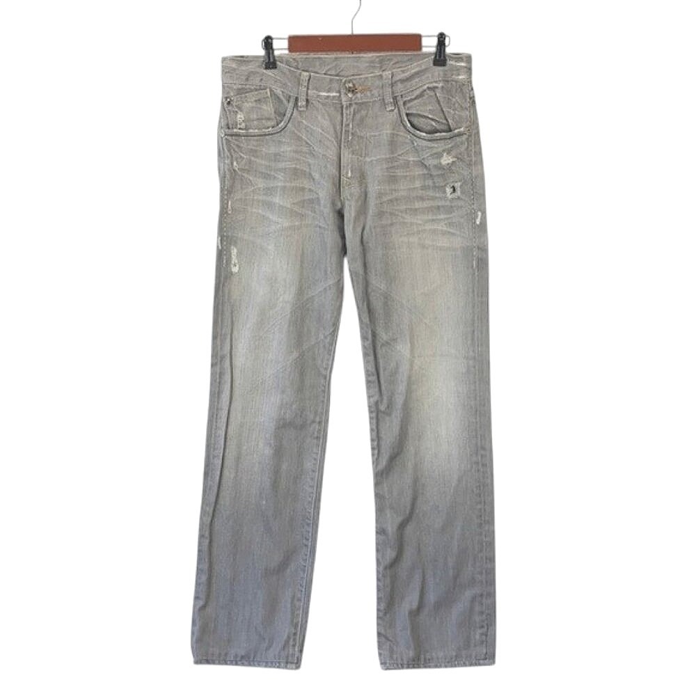Monarchy Straight Distressed Jeans Mens Size 32 Gray Faded Whiskered Y2K Denim